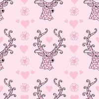 Seamless pattern with cute deer on pink background. vector