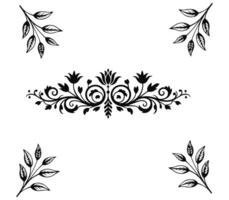 Black and white floral frame with a vintage leaf pattern and elegant swirl elements vector