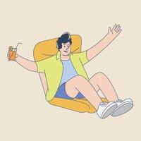 Happy Man Relaxing on Inflatable Pool Mattress illustration vector
