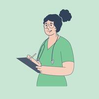 Smiling Nurse Taking Notes on Clipboard medical illustration vector