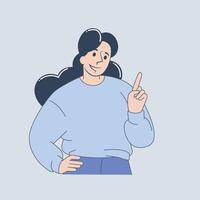 Smiling Woman Pointing Up with One Finger vector