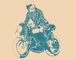 A man riding a motorcycle on a beige background vector
