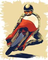 A man riding a motorcycle on a red background vector