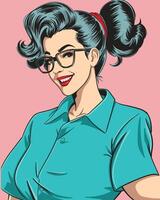 Retro pin up girl with glasses and a ponytail vector