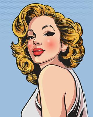 Pop art style illustration of a woman with a red lipstick