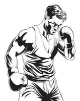 A black and white drawing of a boxer vector