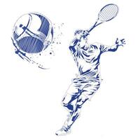 Tennis player with racket and ball vector