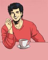 Man with coffee and a smile pop art retro illustration vector