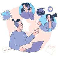 Virtual Podcast Collaboration with Remote Guests Illustration for Online Talk Shows and Streaming vector