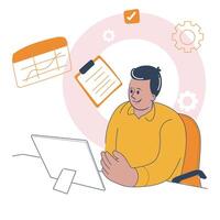 Businessman analyzing data and managing tasks at the office vector
