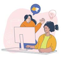 Team collaboration at the workplace with creative ideas and puzzle-solving, flat illustration vector