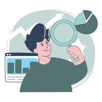 Businessman Analyzing Data with Magnifying Glass and Charts vector