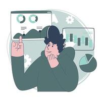 Man Studying Interactive Marketing Dashboards vector