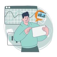 Digital Marketing Analysis with Tablet, Flat Business Concept vector