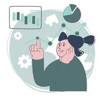 Woman Analyzing Marketing Data with Growth Charts and Graphs vector