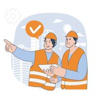 Two Engineers Collaborating on Construction Site vector