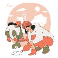 Women digging and planting trees for a better environment vector