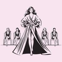 Beautiful woman in long black dress line art vector
