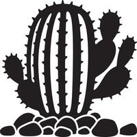 Cactus and rocks desert silhouette, Minimal landscape with cactus and stones vector