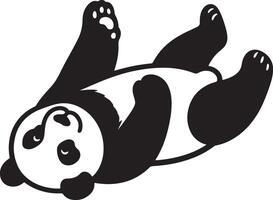 Panda lying on back looking upward, Happy panda resting pose flat cartoon vector