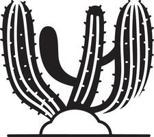 Stylized cactus black and white design, Artistic cactus line illustration vector