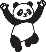 Panda jumping arms raised playful pose, Happy panda illustration energetic stance vector