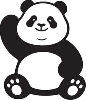 Panda drawing in black and white illustration, Minimal panda animal flat artwork vector
