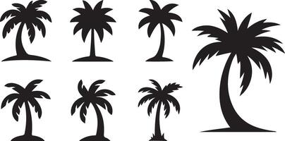 Black silhouette palm trees set simple style, Minimal palm tree collection illustration vector