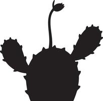 Cactus with budding stem silhouette, Growing desert plant black illustration vector
