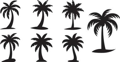Palm tree silhouettes set for graphic design, Tropical tree collection black outline vector