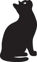 Elegant black cat looking upwards, Stylish feline silhouette upward gaze vector