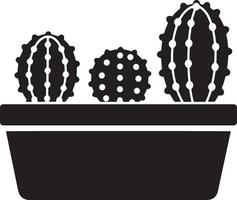 Three cacti in a planter box silhouette, Decorative cactus trio in container vector