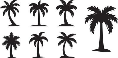 Palm tree silhouettes on white background, Simple tropical tree outlines collection vector