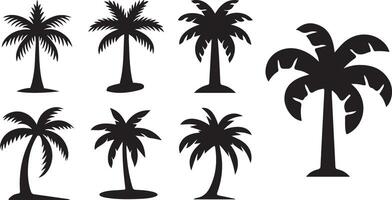 Black palm tree collection silhouette set, Palm trees grouped in simple illustration vector
