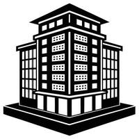 A black and white building icon on a white background vector