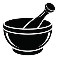 A black and white illustration of a mortar and pestle vector