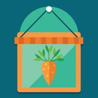 A carrot in a glass frame on a blue background vector