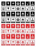 Packaging Box Symbols Set, Includes Fragile, Flammable, This Way Up, Keep Dry and Handle with Care Icons vector