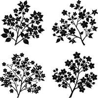 Botanical Shadow Collection Decorative Black Flower Elements Group for Illustration and Crafts vector