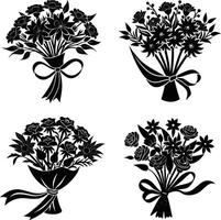 Flower Silhouette Bundle Decorative Monochrome Flower Ornaments Digital Group for Artwork and Projects vector