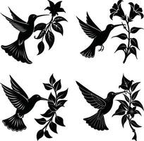 Botanical Shadow Collection Decorative Dark Flower Ornaments Digital Set for Artwork and Projects vector