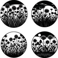 Botanical Shadow Bundle Decorative Monochrome Flower Graphics Digital Assortment for Illustration and Crafts vector