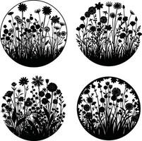 Floral Silhouette Pack Ornamental Dark Flower Graphics Scalable Group for Artwork and Creations vector
