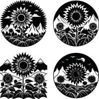 Flower Silhouette Bundle Ornamental Monochrome Flower Graphics Digital Group for Artwork and Projects vector