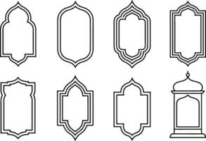 Collection of islamic border frames with geometric design elements in black and white vector