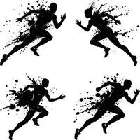 Illustration of sprinters running with ink splatter effect on white background vector