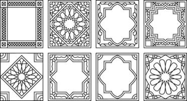 Set of decorative square frames with islamic geometric patterns black and white vector