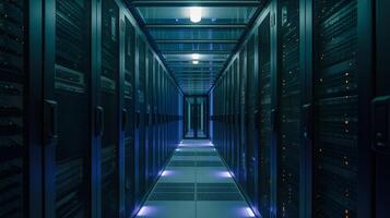 Modern Data Center with Rows of Servers photo