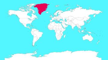 Greenland in world map animation.Silhouette map of Greenland video