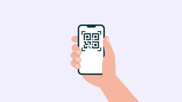 animation Smartphone Scanning QR Code HD On.animated hand holding mobile phone scan QR code video